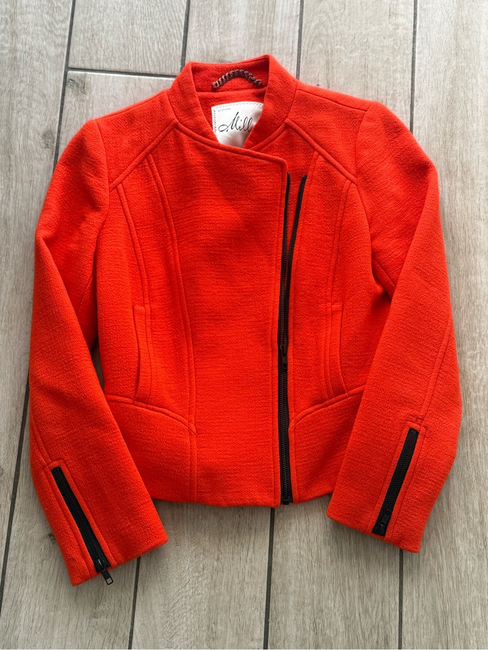 Milly Vibrant Orange Asymmetric Zip Moto Jacket